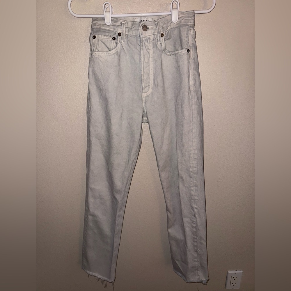 AGOLDE Women’s‎ Light Gray Washed Button Fly Straight Leg Raw Hem Jeans size 23